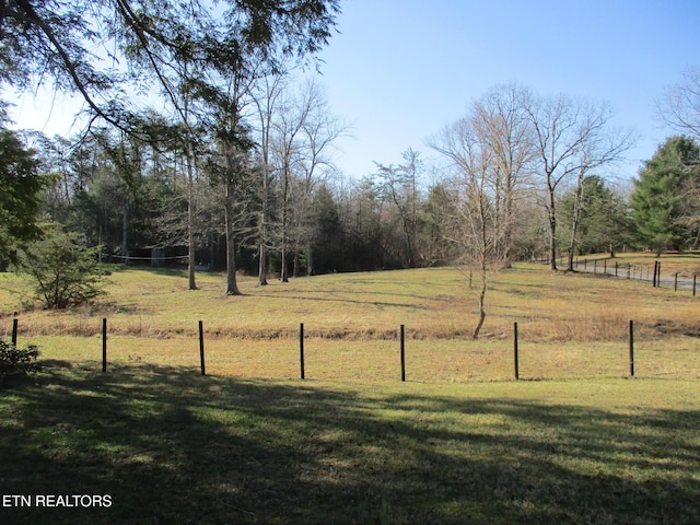 view of yard featuring a rural view and fence