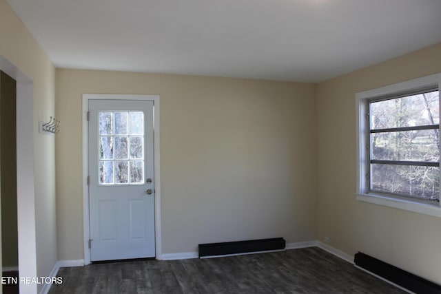 interior space featuring baseboards, dark wood-type flooring, and a healthy amount of sunlight