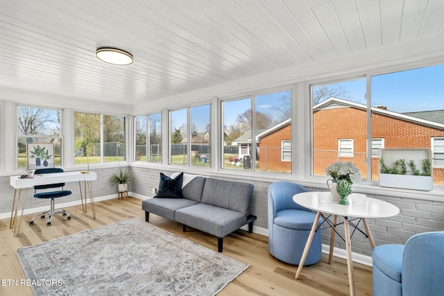 sunroom / solarium featuring wooden ceiling and a healthy amount of sunlight