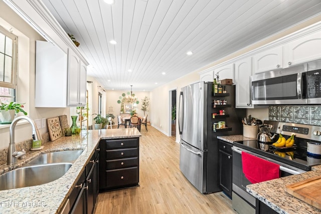 kitchen with a healthy amount of sunlight, white cabinetry, stainless steel appliances, and a sink