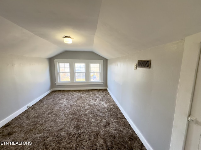 additional living space featuring vaulted ceiling, baseboards, and carpet floors