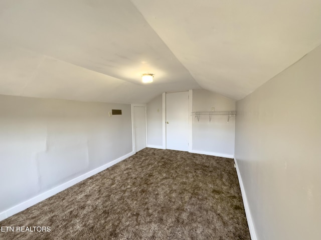 additional living space featuring baseboards, carpet flooring, and vaulted ceiling