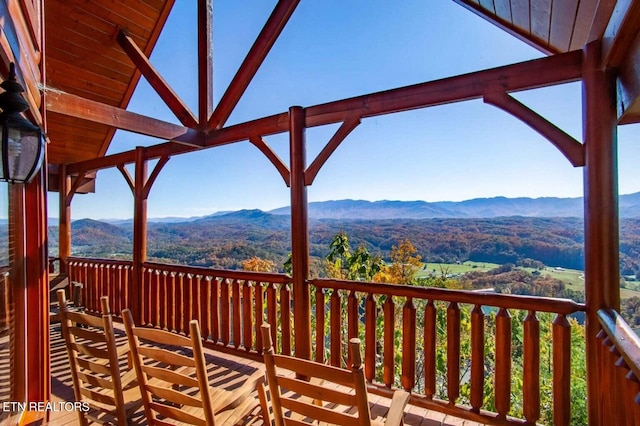 deck featuring a mountain view