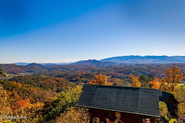 mountain view featuring a wooded view