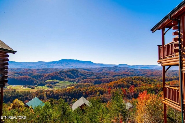 mountain view featuring a forest view