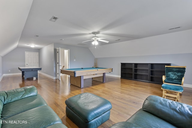 playroom with visible vents, wood finished floors, and billiards