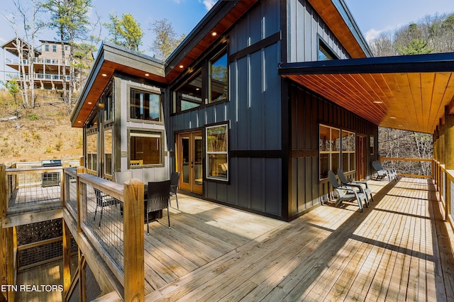 wooden terrace with french doors