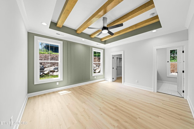 113 Nuhya Way, Loudon, TN 37774 - unfurnished room with a ceiling fan, light wood-style flooring, beam ceiling, a smoke detector, and recessed lighting