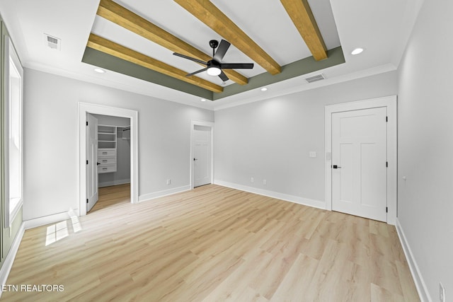113 Nuhya Way, Loudon, TN 37774 - unfurnished bedroom featuring light wood-type flooring, recessed lighting, beam ceiling, crown molding, and a spacious closet