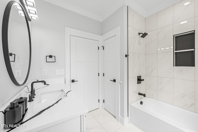 113 Nuhya Way, Loudon, TN 37774 - bathroom featuring marble look tiles, double vanity, and washtub / shower combination