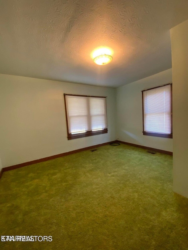 empty room featuring baseboards, carpet floors, and a textured ceiling