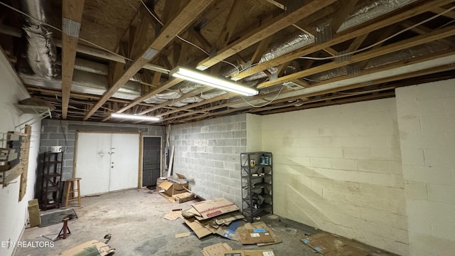 view of unfinished basement