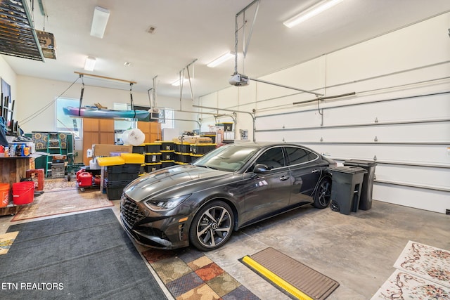 garage with a garage door opener