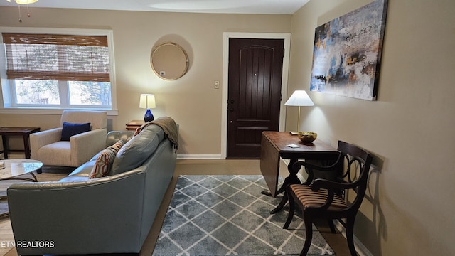 living area with baseboards