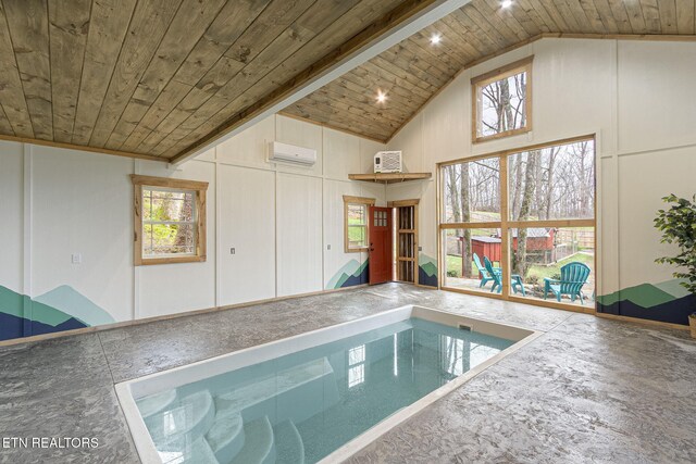 indoor pool featuring an AC wall unit