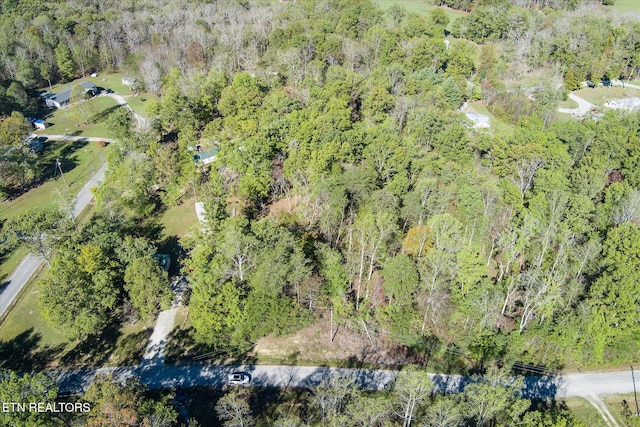 drone / aerial view with a view of trees and a water view