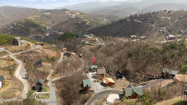 birds eye view of property with a mountain view