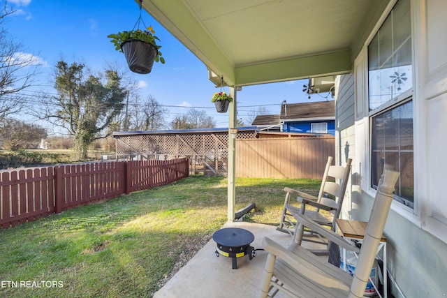 view of yard with a fenced backyard and a patio area