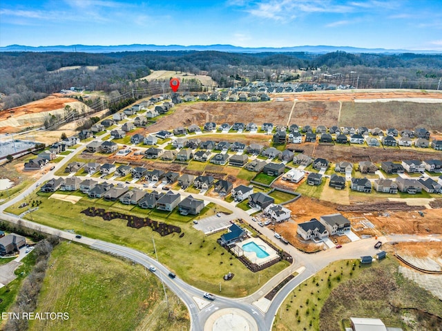 aerial view with a residential view and a mountain view