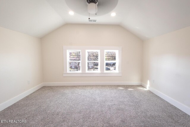 717 N Charles Seivers Blvd, Clinton, TN 37716 - bonus room with carpet flooring, visible vents, lofted ceiling, and ceiling fan