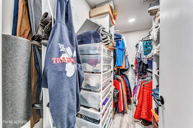 walk in closet featuring wood finished floors