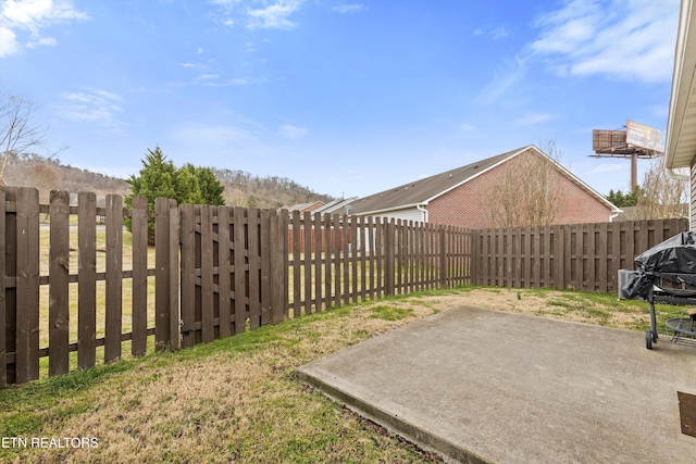 view of yard with a patio and a fenced backyard