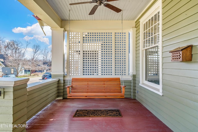 view of patio with covered porch and a ceiling fan