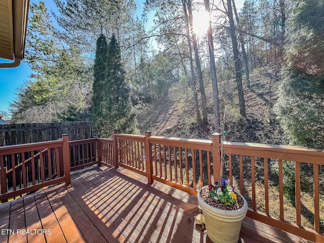 wooden deck featuring fence