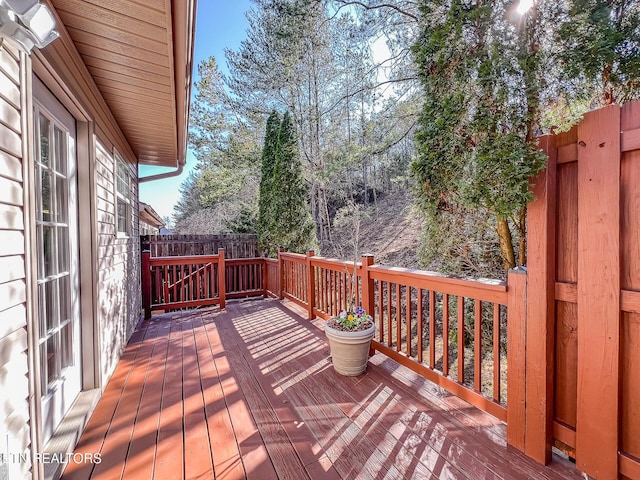 wooden deck featuring fence