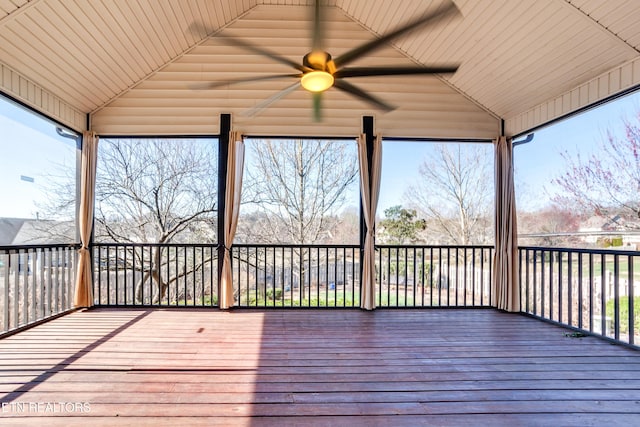 wooden deck with ceiling fan