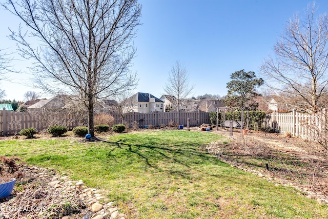 view of yard with a fenced backyard