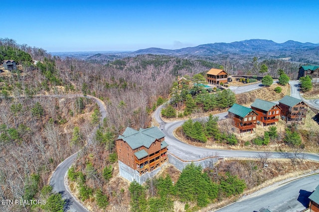 birds eye view of property with a mountain view