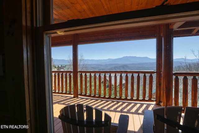 deck with a mountain view