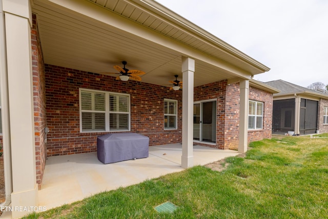 view of patio / terrace featuring ceiling fan