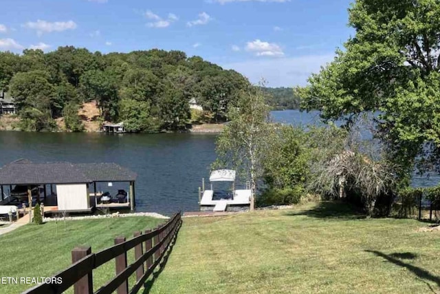 view of water feature with a boat dock