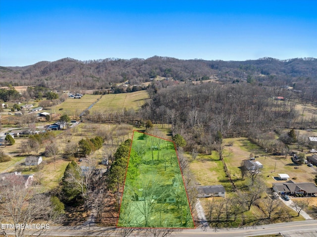 aerial view with a rural view, a forest view, and a mountain view