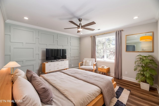 405 Awohili Trce, Loudon, TN 37774 - bedroom with recessed lighting, baseboards, ornamental molding, and dark wood-style flooring