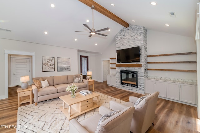 405 Awohili Trce, Loudon, TN 37774 - living room featuring wood finished floors, a fireplace, and visible vents