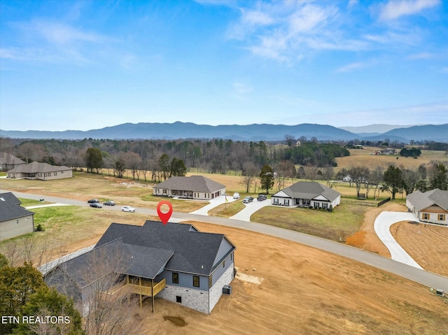 aerial view with a mountain view