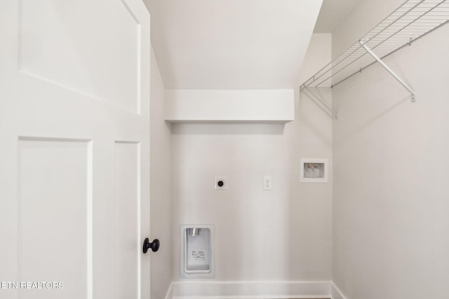 washroom featuring washer hookup, laundry area, baseboards, and hookup for an electric dryer