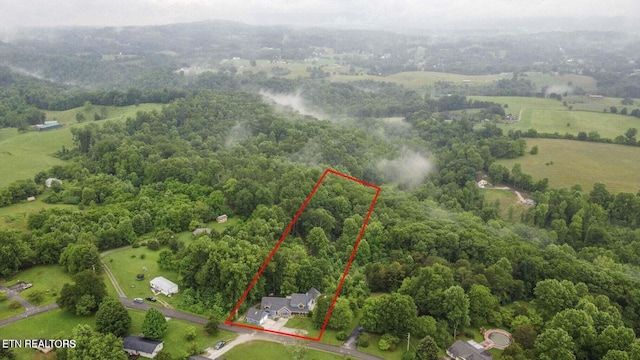 aerial view with a rural view and a view of trees