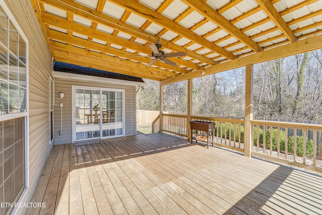 wooden deck with ceiling fan