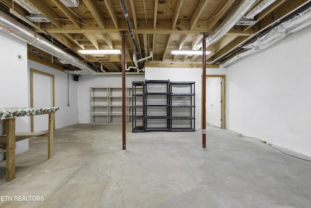 unfinished basement featuring visible vents