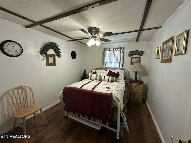 bedroom featuring ceiling fan, baseboards, and wood finished floors