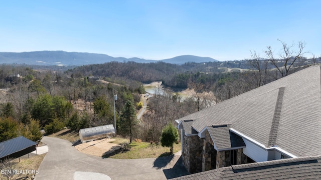 property view of mountains with a wooded view