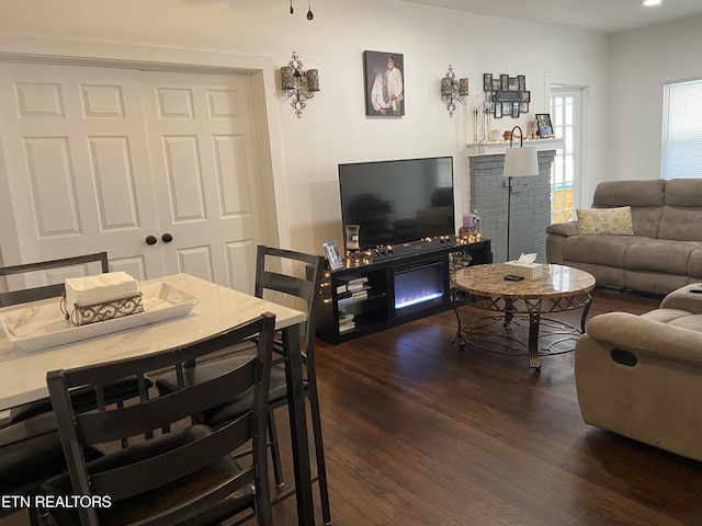 living area featuring dark wood-style floors