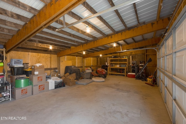 garage with metal wall