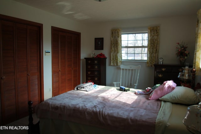 bedroom with multiple closets