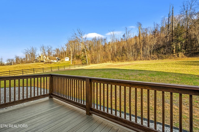 wooden terrace with a yard and fence