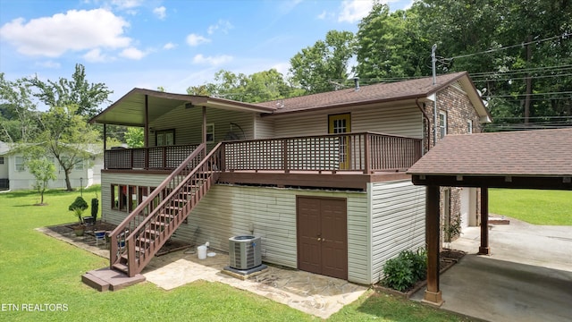 1301 Chert Pit Rd, Knoxville, TN 37923 - rear view of property featuring a lawn, a deck, stairs, and roof with shingles